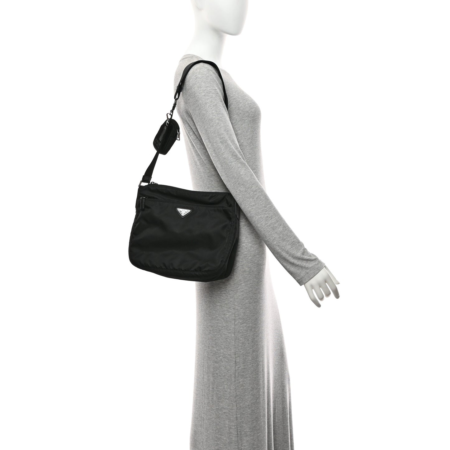 Re-Nylon Vela Saffiano Pocket Double Zip Messenger Bag Black