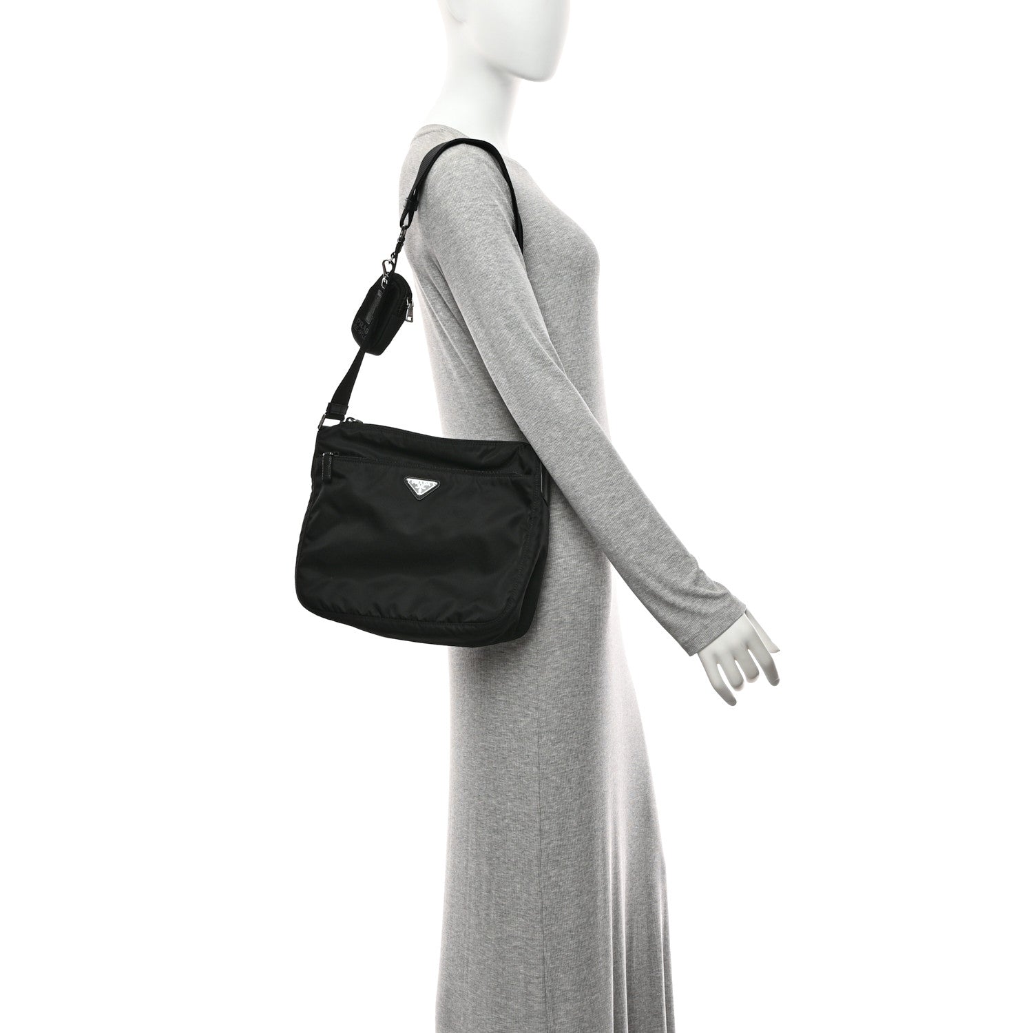 Prada Re-Nylon Vela Saffiano Pocket Double Zip Messenger Bag Black 2 of 10