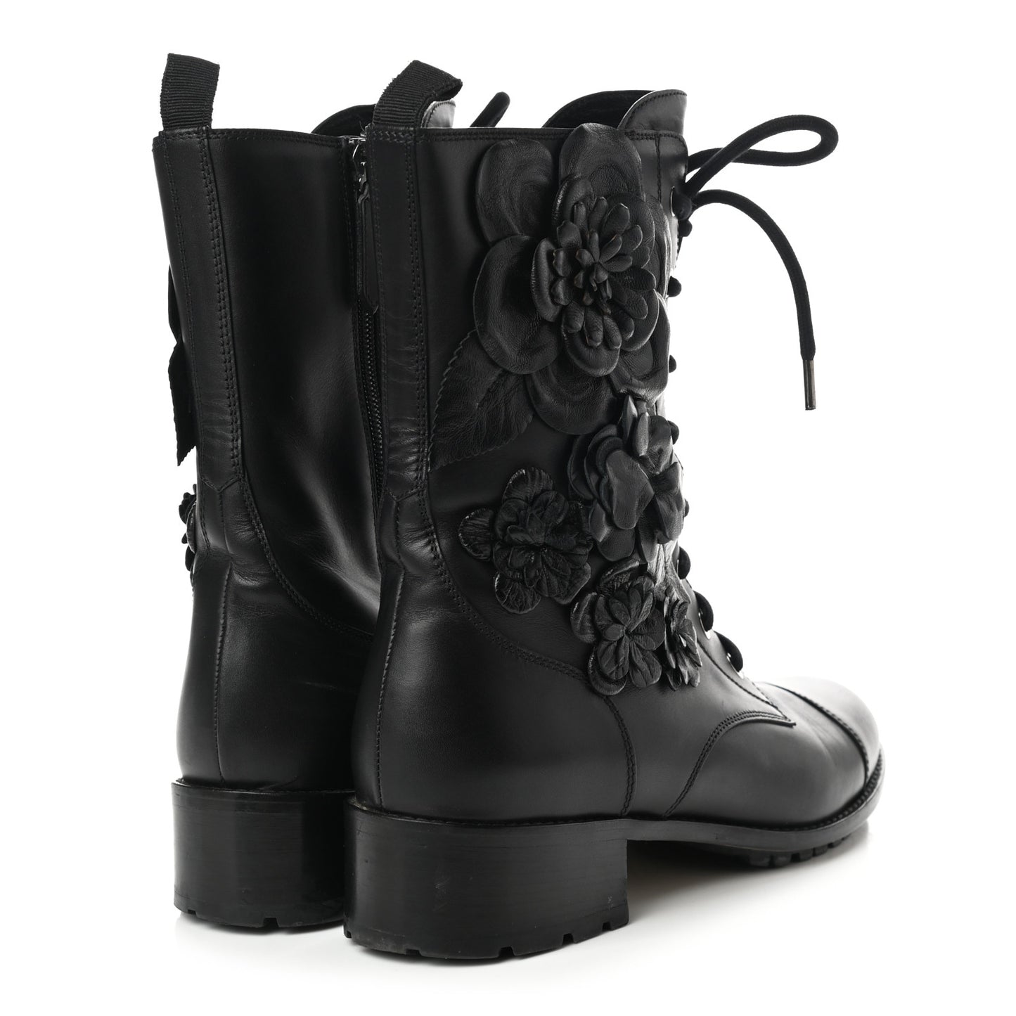 Calfskin Techno Couture Combat Boots 39 Black