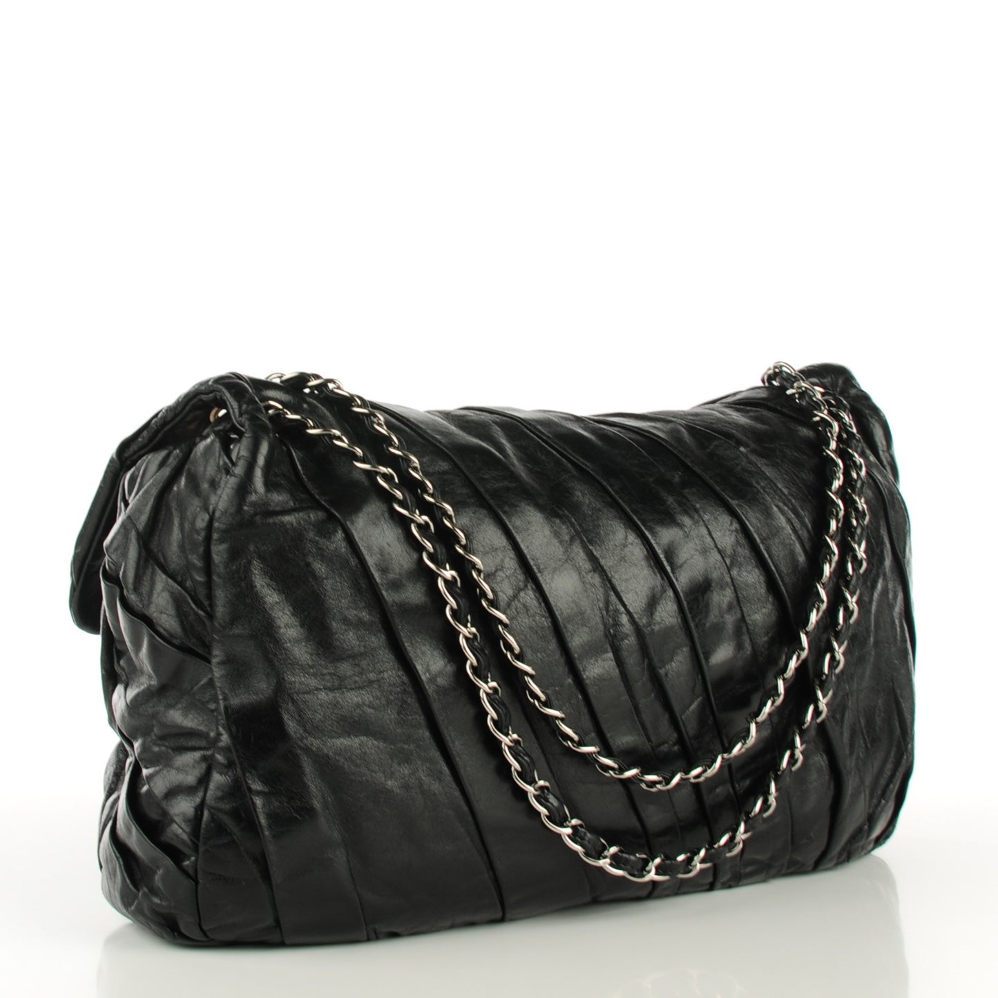 Glazed Calfskin Twisted Maxi Flap Black