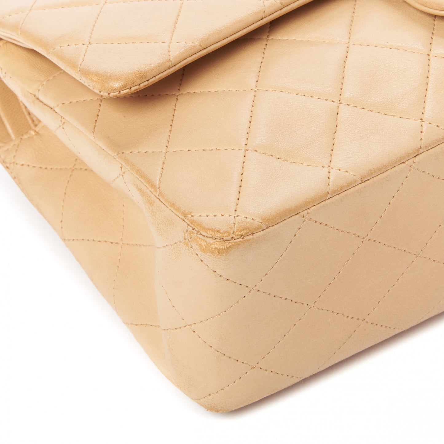 Lambskin Quilted Medium Double Flap Beige