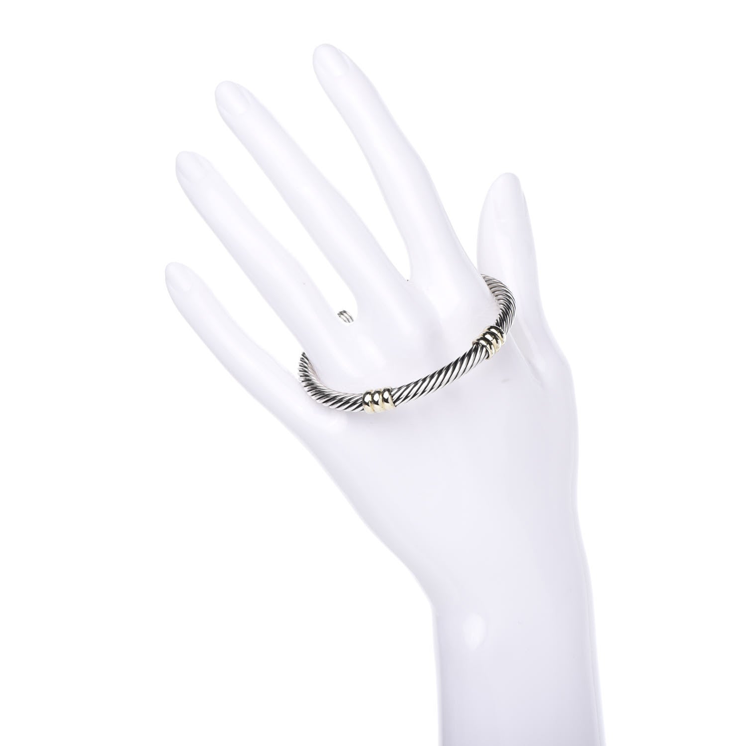 David Yurman Sterling Silver 14K Yellow Gold 5mm Double Station Cable Classics Bracelet 2 of 7
