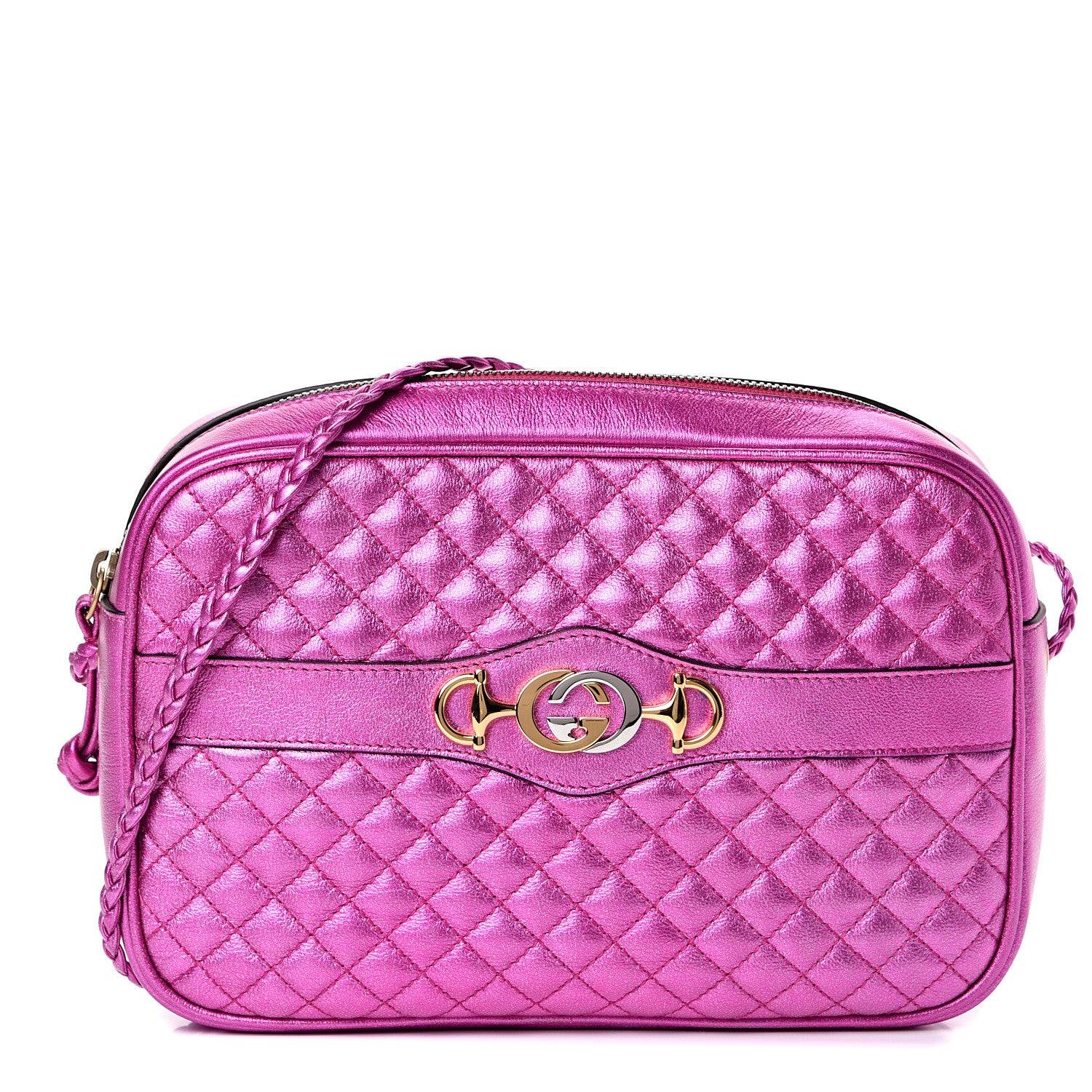 Gucci Laminated Nappa Trapuntata Small Zumi Shoulder Bag Fuxia 1 of 9