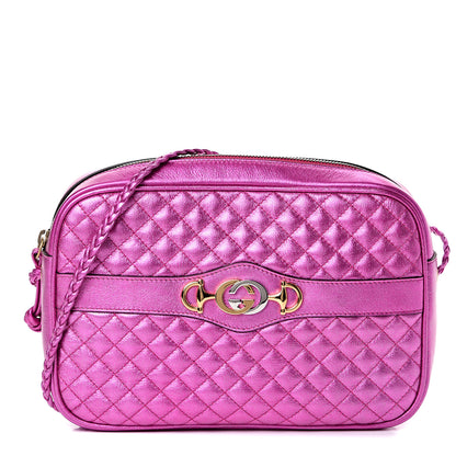 Gucci Laminated Nappa Trapuntata Small Zumi Shoulder Bag Fuxia 1 of 9