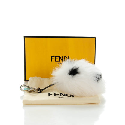 Fendi Fox Fur Vitello Flamingo Smile Pom Pom Bag Charm White Black 5 of 5