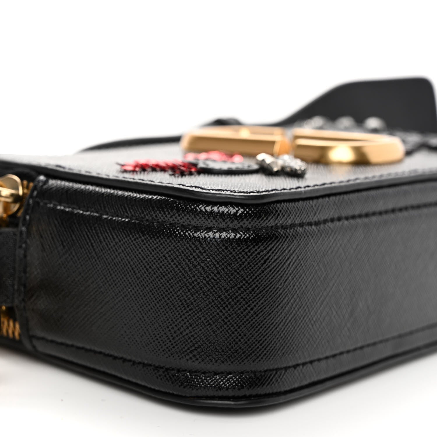Marc Jacobs Saffiano Sequin Crystal Embellished Small Snapshot Camera Bag Black 9 of 12