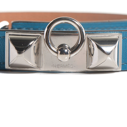 Hermes Veau Tadelakt Rivale Double Tour Bracelet Medium Bleu Izmir 7 of 8