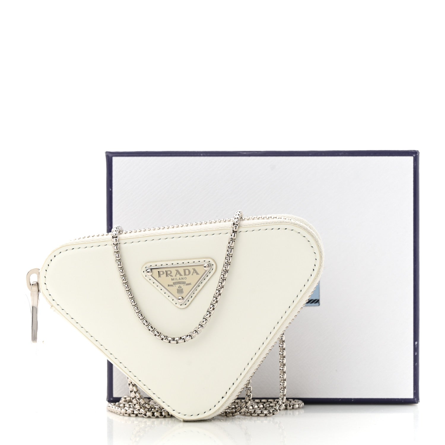 Prada Spazzolato Mini Triangle Chain Crossbody Pouch White 11 of 11