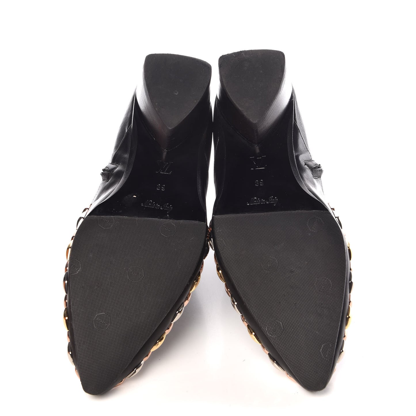 Calfskin Studded Gold Rush Flat Ankle Boots 39 Black