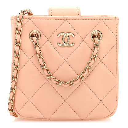 Chanel Lambskin Quilted Tiny Shopping Clutch With Chain Light Beige 1 of 10