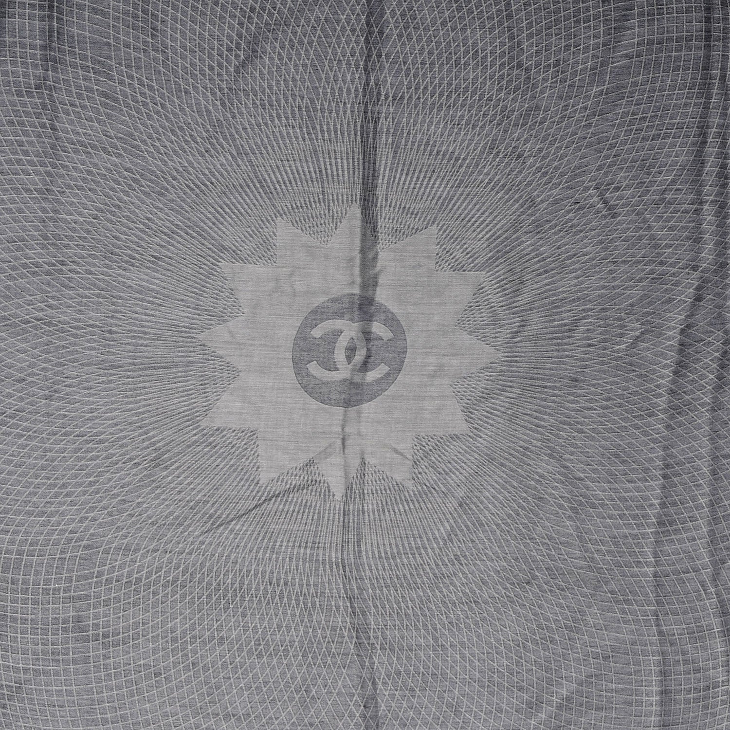 Chanel Cashmere Silk Spirograph Scarf Shawl Black White 1 of 5