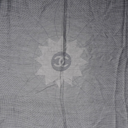 Chanel Cashmere Silk Spirograph Scarf Shawl Black White 1 of 5
