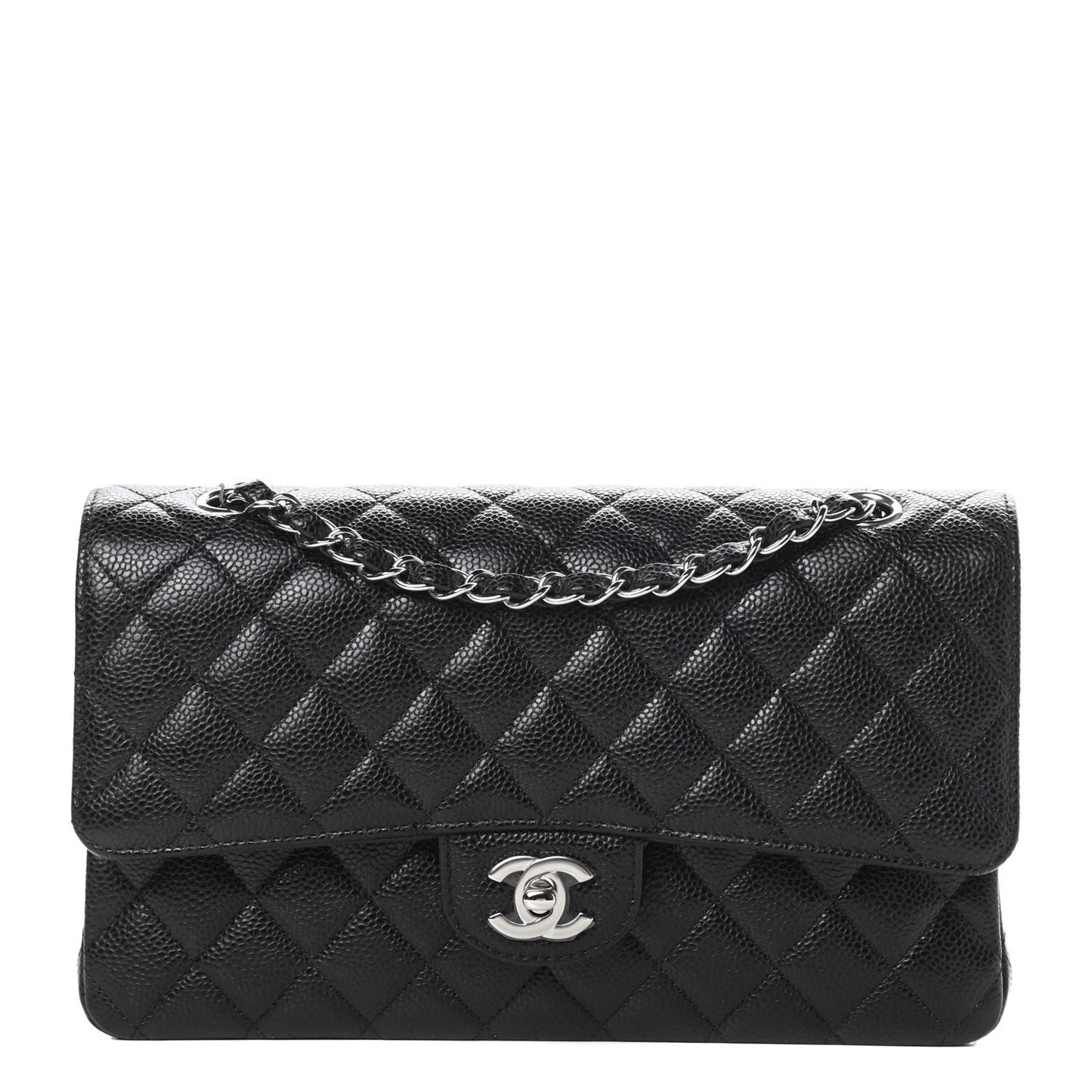 Caviar Quilted Medium Double Flap Black