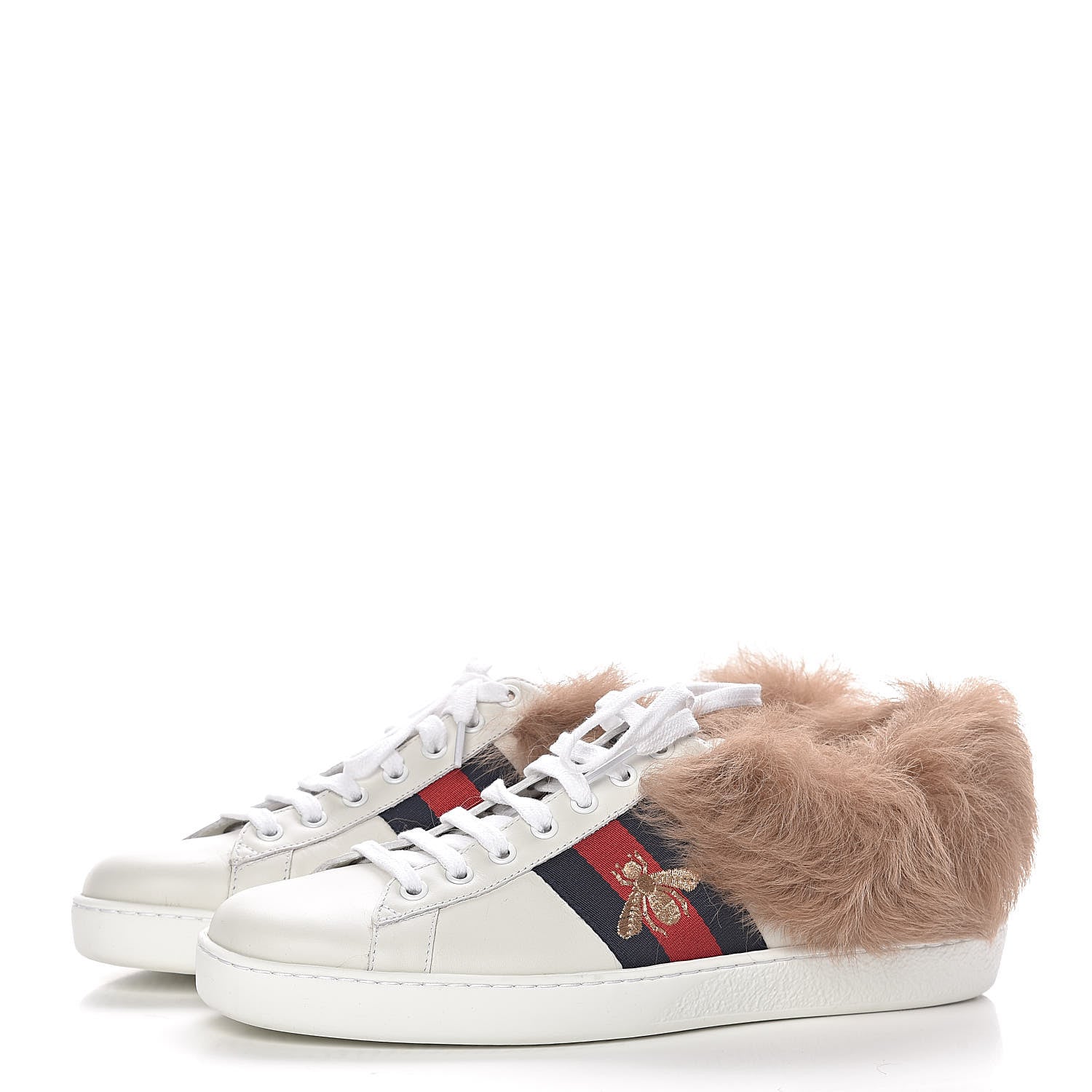 Gucci Calfskin Wool Web Bee Embroidered Mens Ace Sneakers 8 White 3 of 10