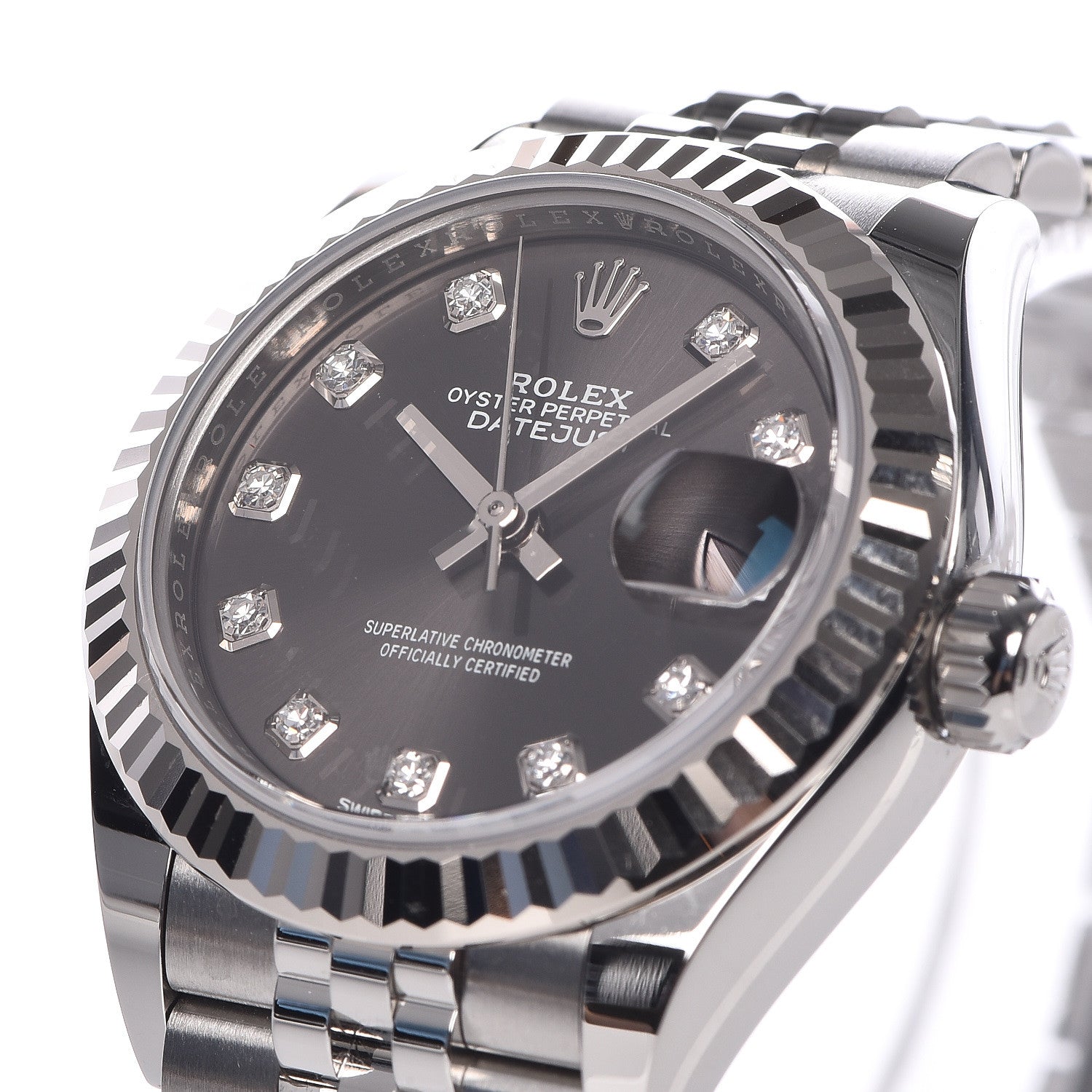 Rolex Stainless Steel 18K White Gold Diamond 28mm Oyster Perpetual Datejust Watch Slate 279174 9 of 11