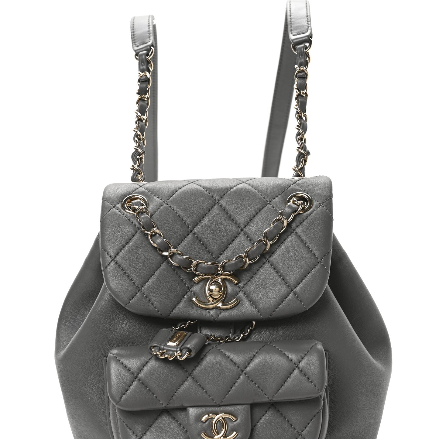 Lambskin Quilted Small Duma Drawstring Backpack Grey