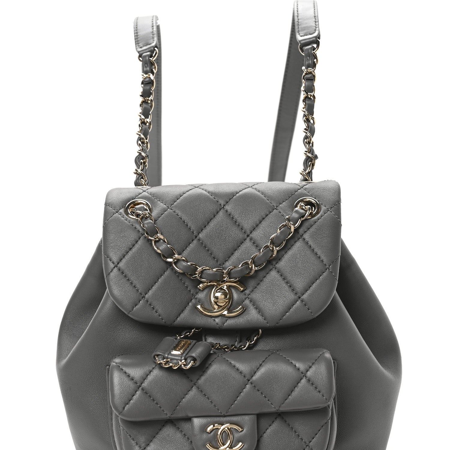 Chanel Lambskin Quilted Small Duma Drawstring Backpack Grey 8 of 10