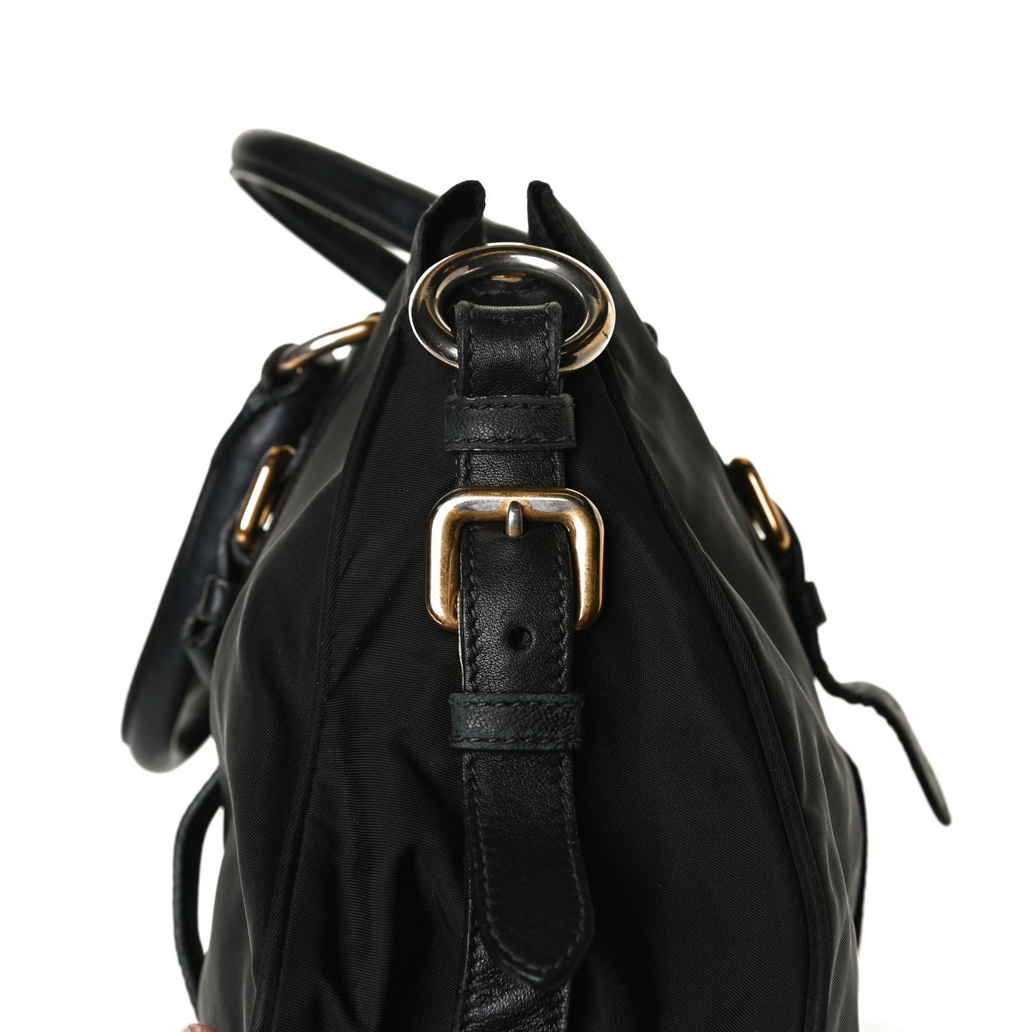 Tessuto Nylon City Calfskin Shoulder Bag Black