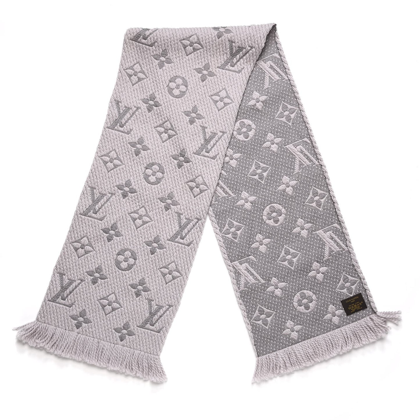 Wool Silk Logomania Scarf Pearl Grey