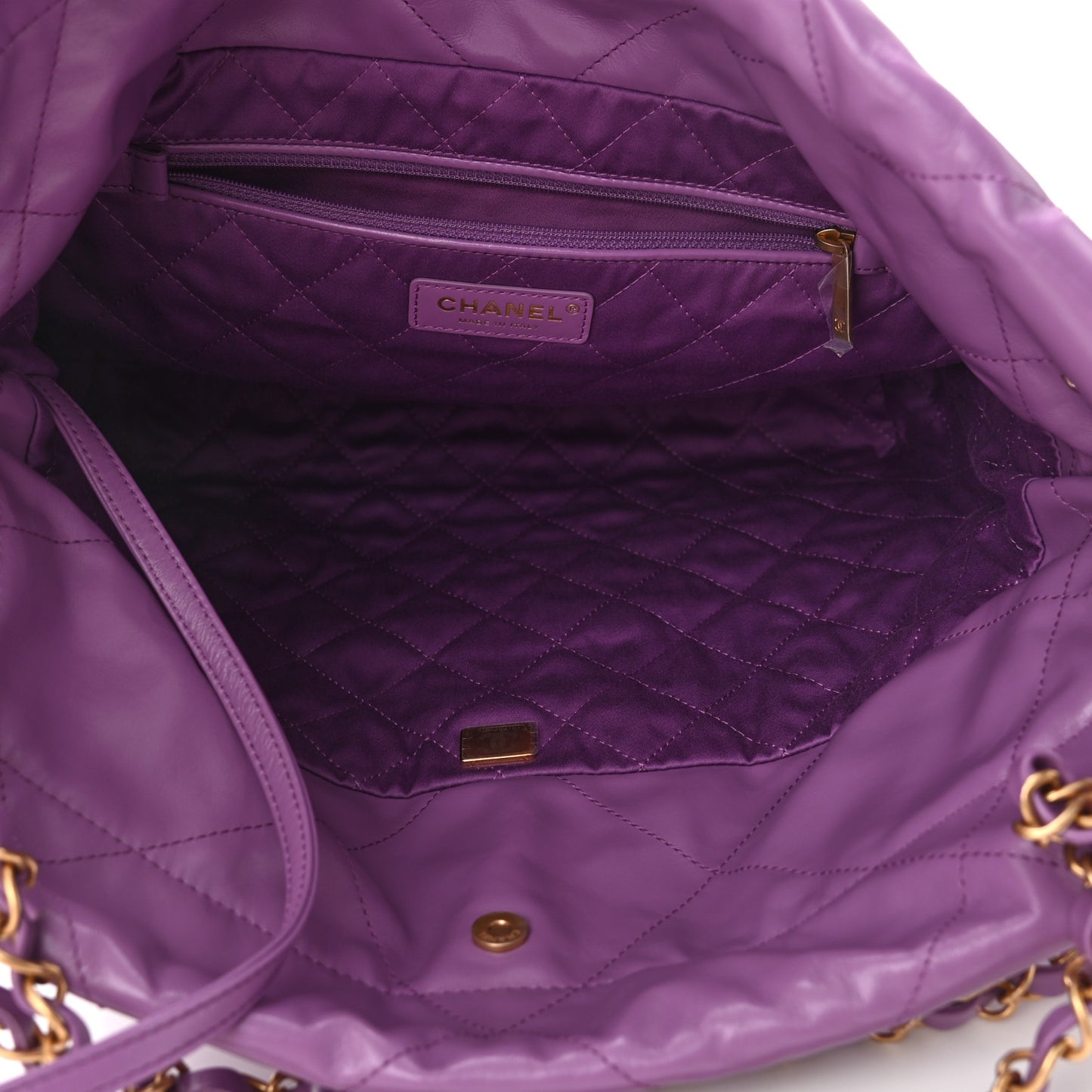 Shiny Calfskin Quilted Small Chanel 22 Purple