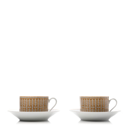 Hermes Porcelain Mosaique Au 24 Gold Breakfast Cup And Saucer Set Of 2 1 of 10