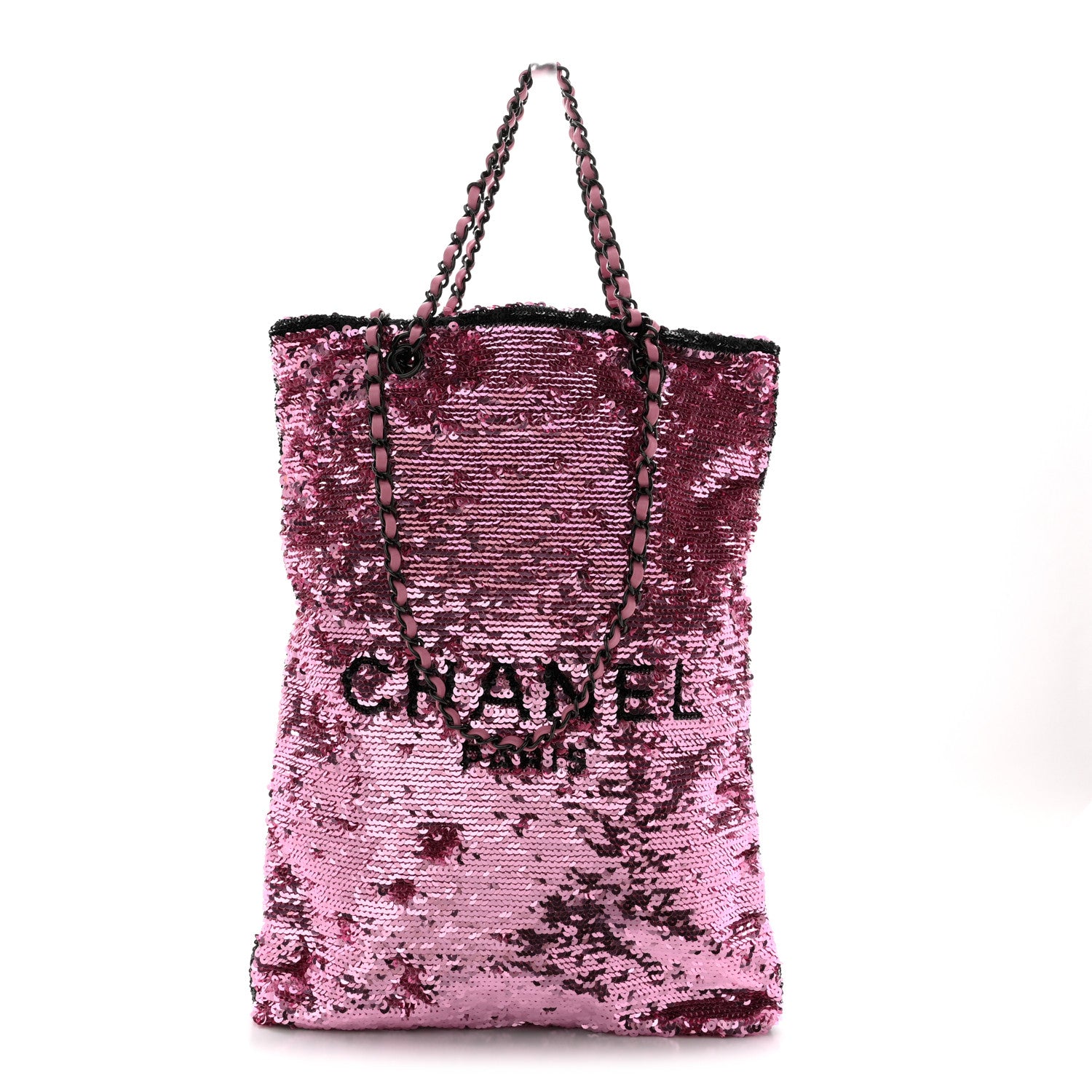 Chanel Sequin Logo Shopping Tote Pink Black 1 of 12