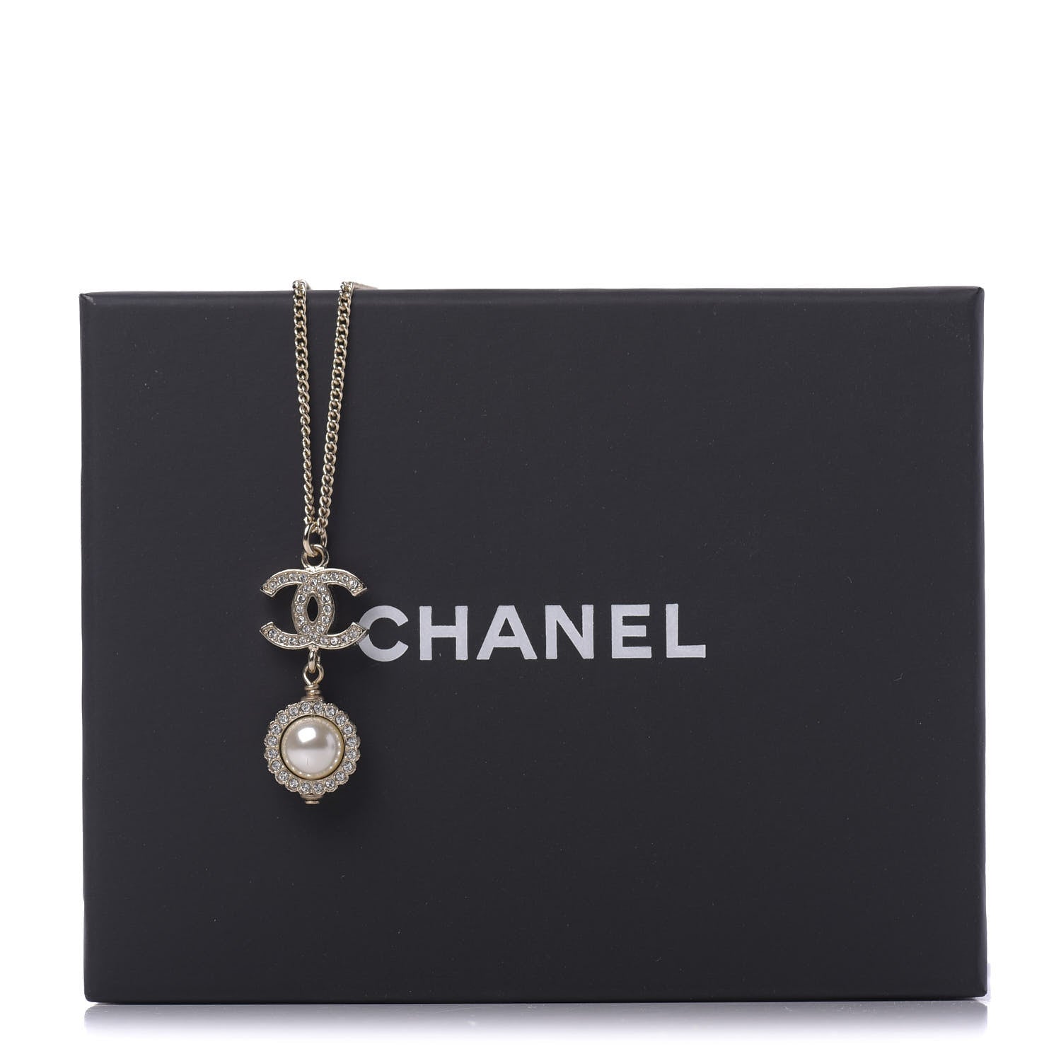 Chanel Crystal Pearl CC Lace Camellia Necklace Gold 8 of 8
