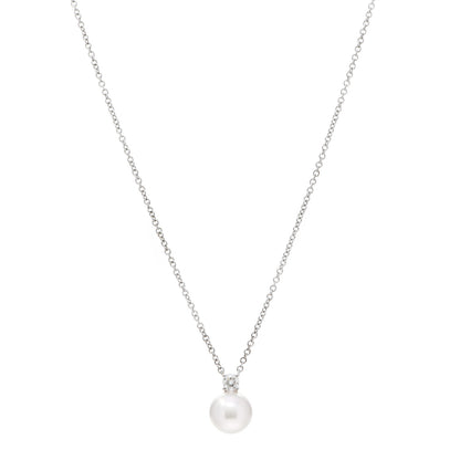 Tiffany 18K White Gold Diamond Akoya Pearl 7.5mm Signature Pendant Necklace 1 of 6