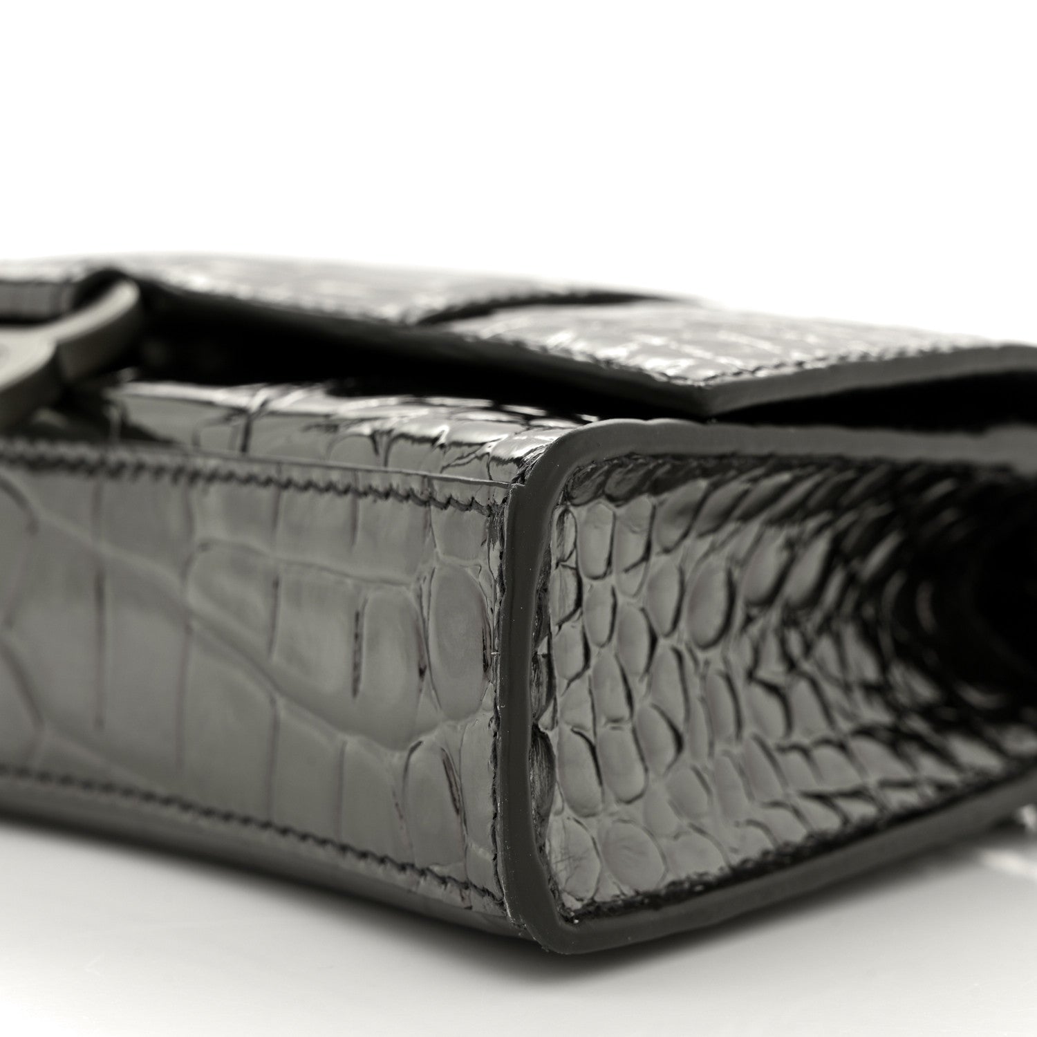 Balenciaga Shiny Metallic Calfskin Crocodile Embossed Hourglass Chain Bag Gunmetal 9 of 9