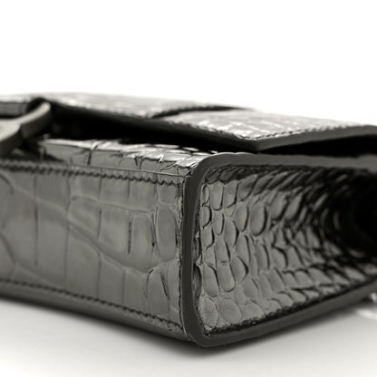 Balenciaga Shiny Metallic Calfskin Crocodile Embossed Hourglass Chain Bag Gunmetal 9 of 9