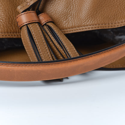 Burberry Grainy Calfskin Canvas Mega Check Medium Ashby Tassel Hobo Saddle Brown 7 of 12