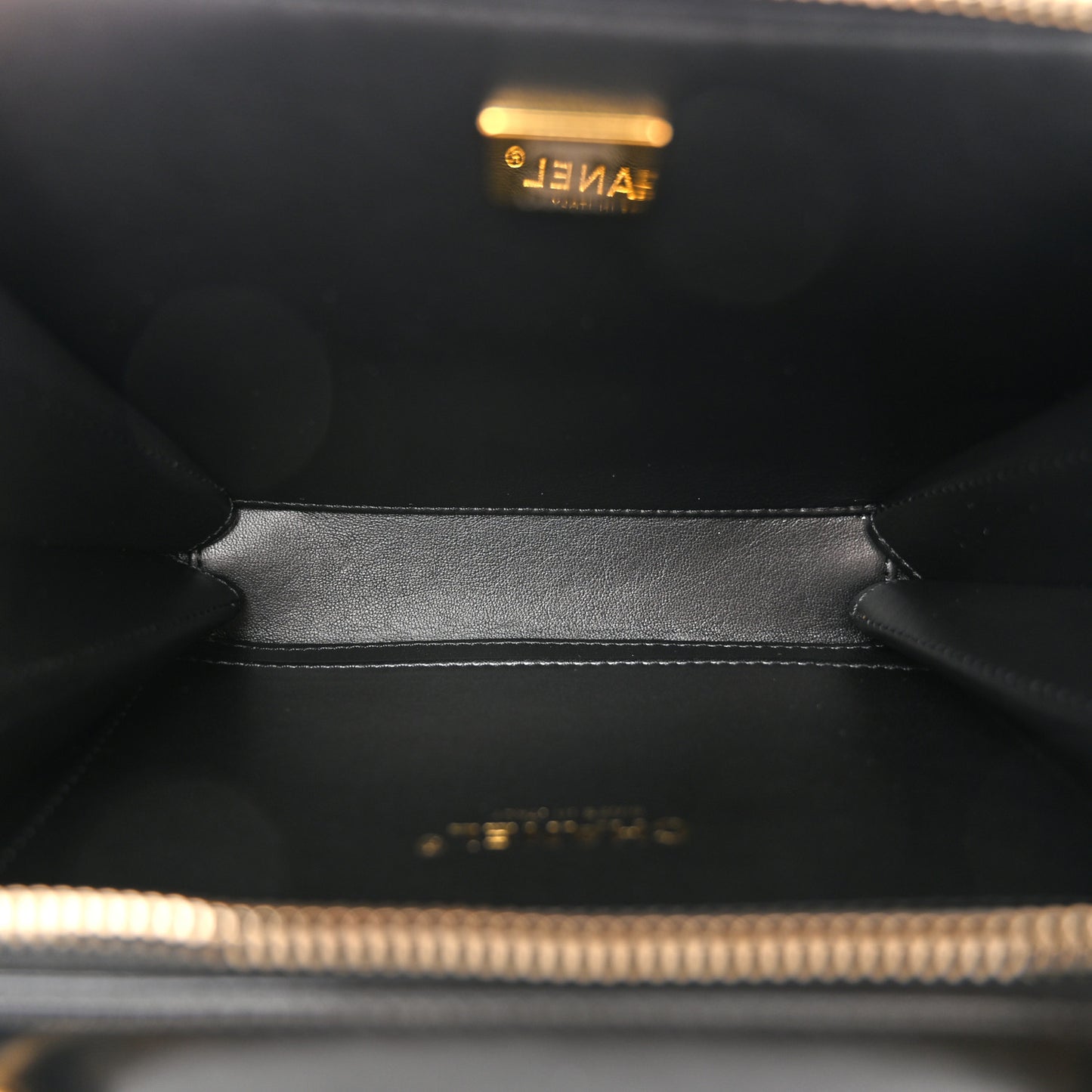Shiny Calfskin Quilted Top Handle Vanity Black