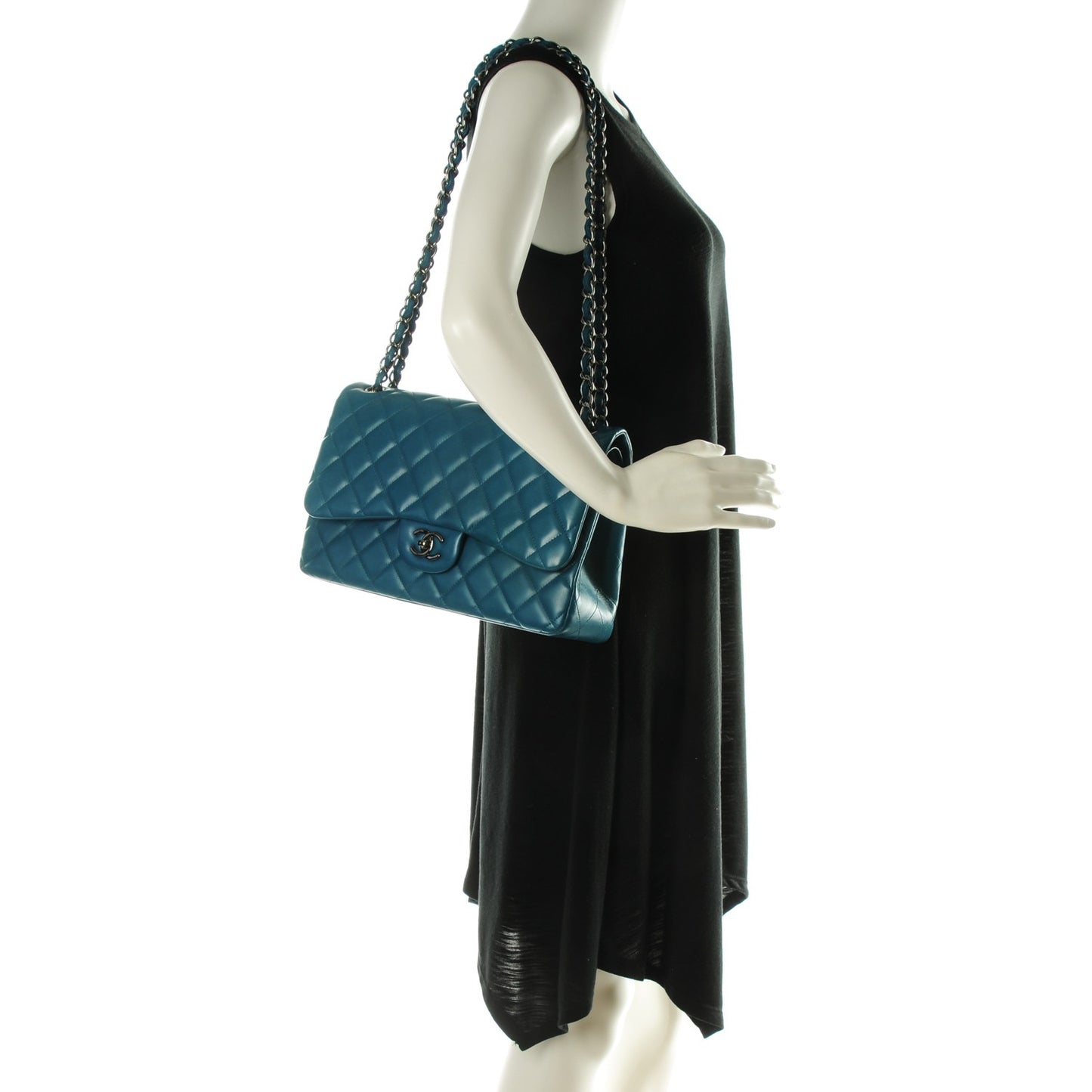 Lambskin Quilted Jumbo Double Flap Turquoise