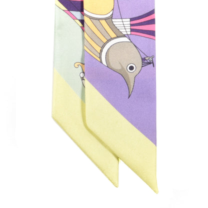 Hermes Silk Les Folies Du Ciel Twilly Mauve Jaune Vert 2 of 4