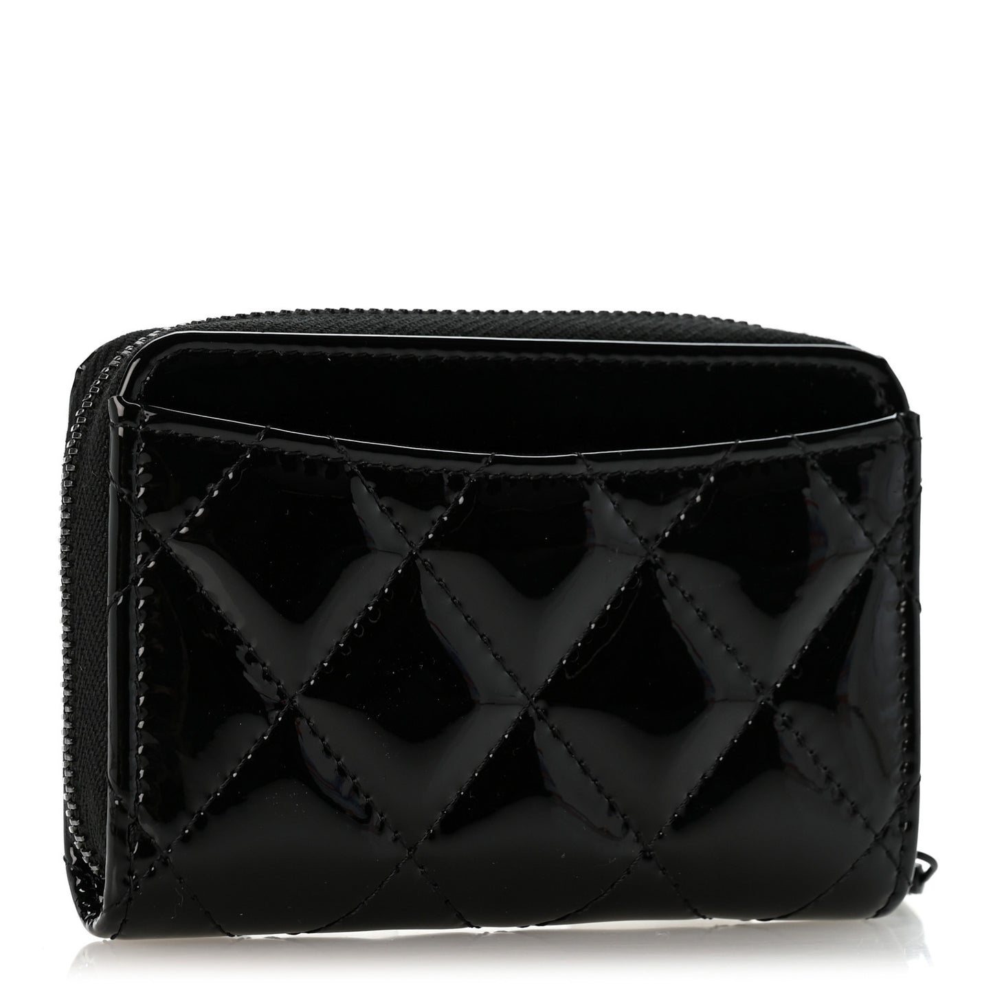 Patent Calfskin Quilted Zip Coin Purse Wallet So Black