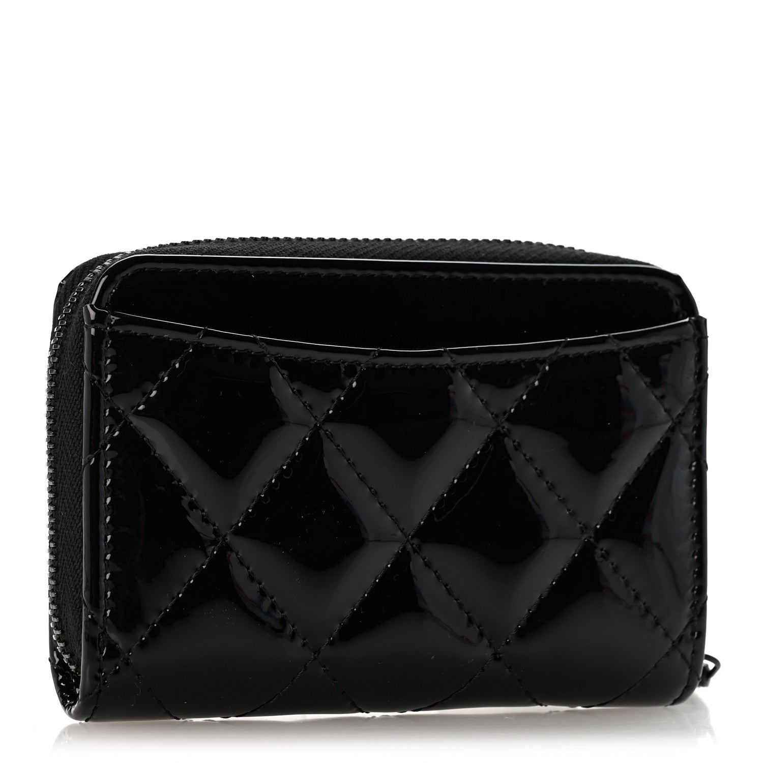 Chanel Patent Calfskin Quilted Zip Coin Purse Wallet So Black 3 of 9