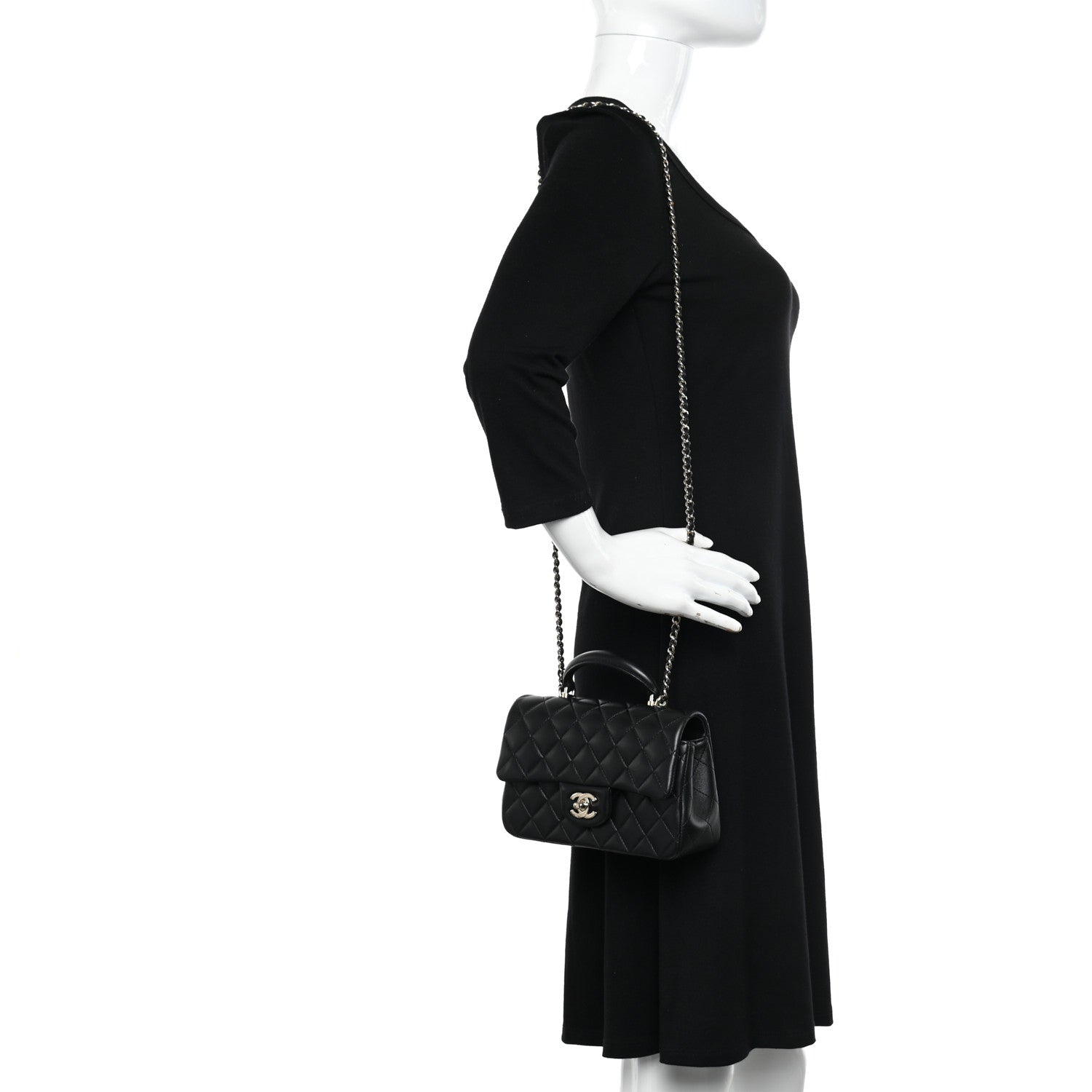 Chanel Lambskin Quilted Mini Top Handle Rectangular Flap Black 2 of 11