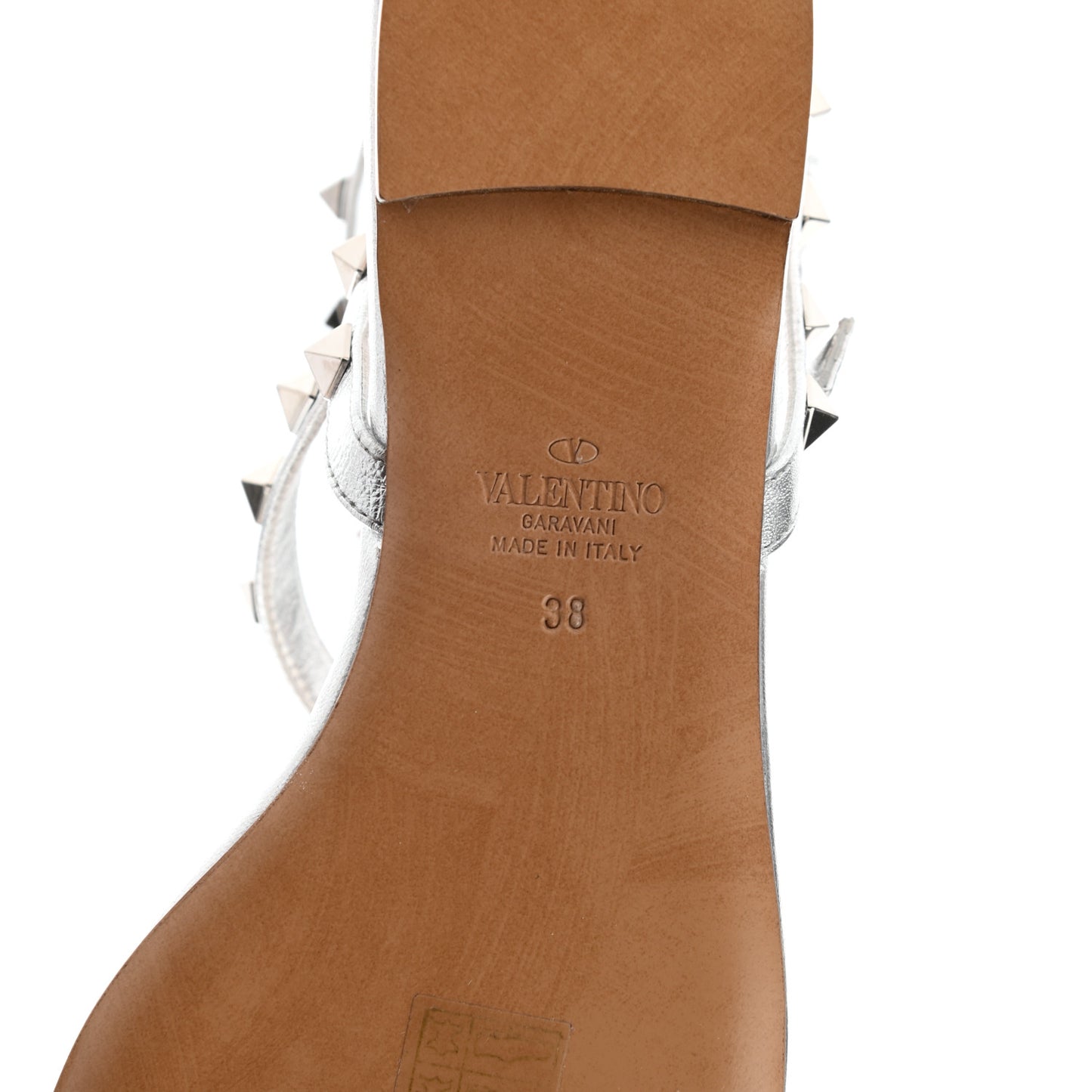 Metallic Nappa Rockstud Ankle Wrap Flat Thong Sandals 38 Silver