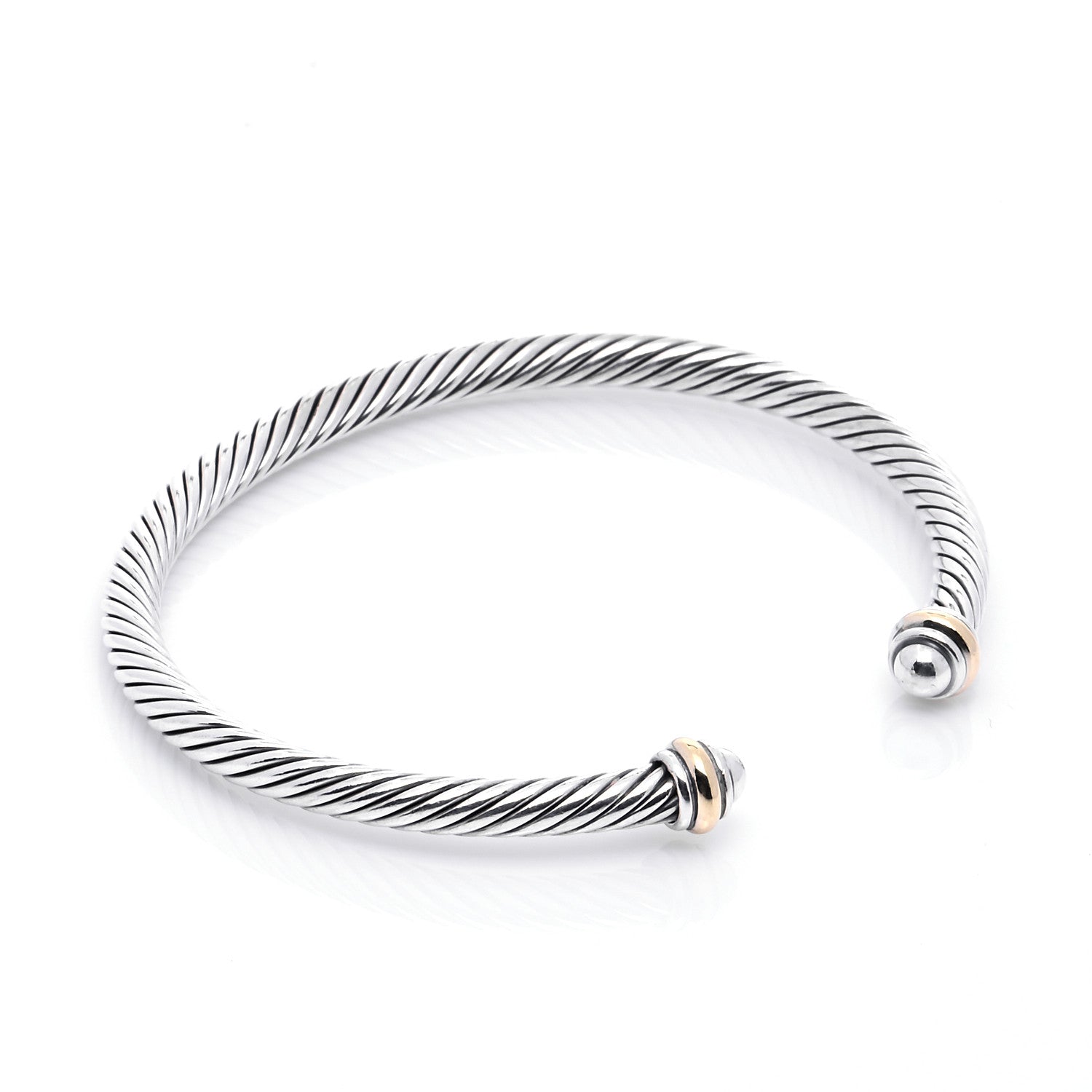 David Yurman Sterling Silver 18K Yellow Gold 4mm Cable Classics Bracelet 4 of 7