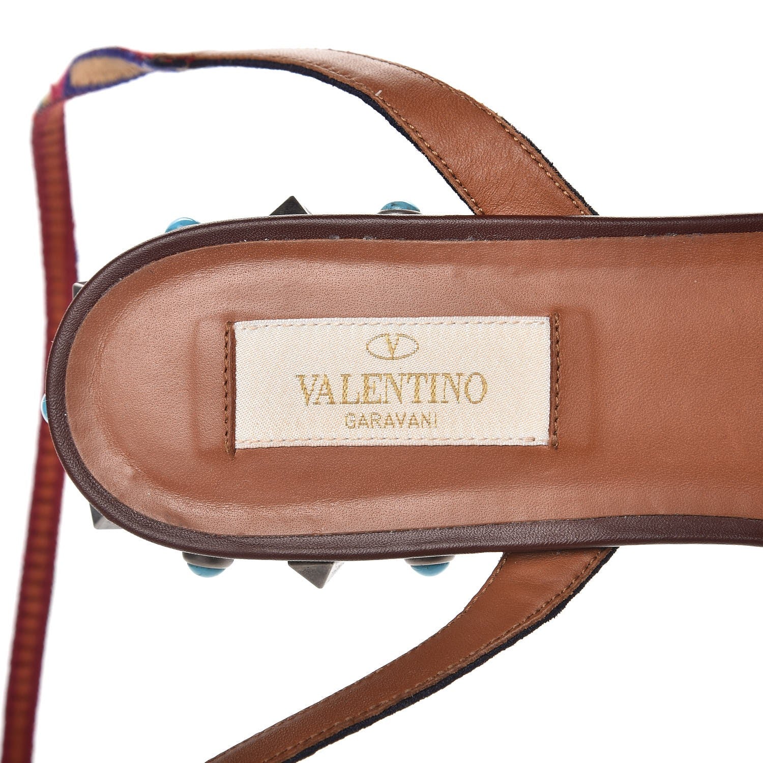 Valentino Garavani Calfskin Embroidered Rockstud Rolling Wrap Sandals 39 Light Brown 8 of 11
