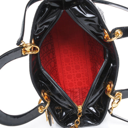 Christian Dior Vintage Patent Cannage Large Lady Dior Black 6 of 8
