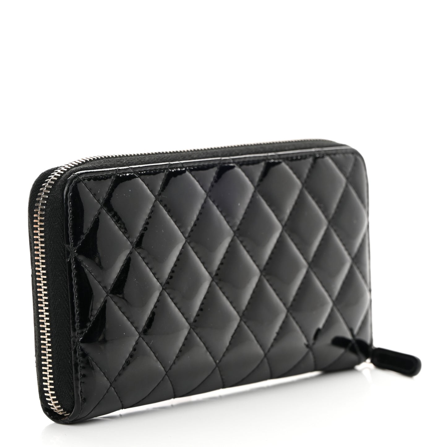 Patent Quilted Zip Around Wallet Black