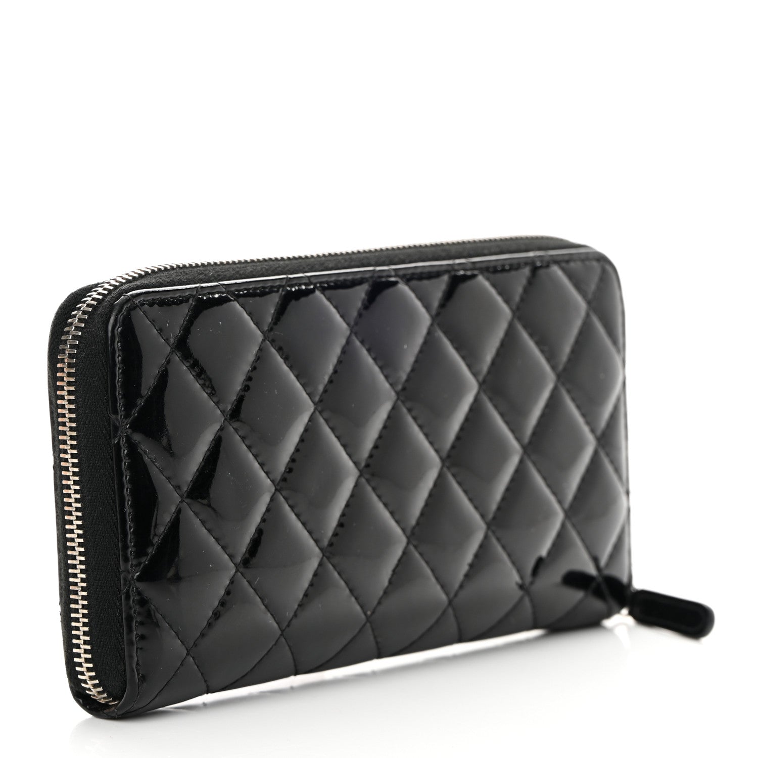 Chanel Patent Quilted Zip Around Wallet Black 2 of 10