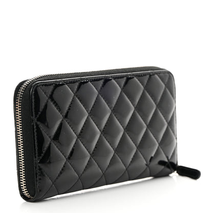 Chanel Patent Quilted Zip Around Wallet Black 2 of 10