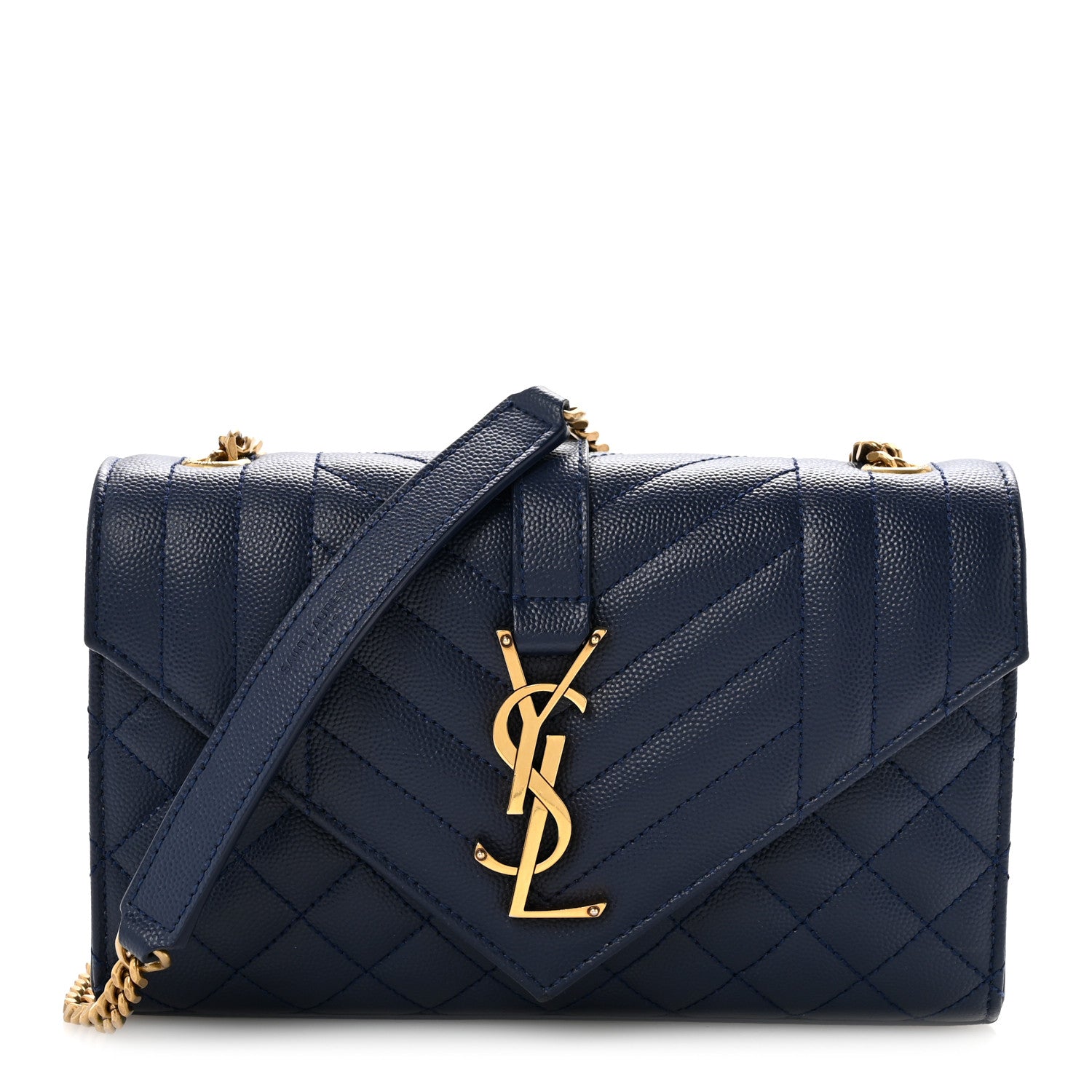 Saint Laurent Grain De Poudre Textured Mixed Matelasse Triquilt Small Monogram Satchel Blue Charron 1 of 14