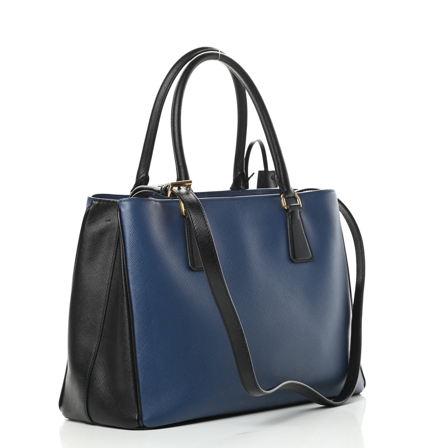 Saffiano Lux Bi-Color Medium Tote Bluette Black