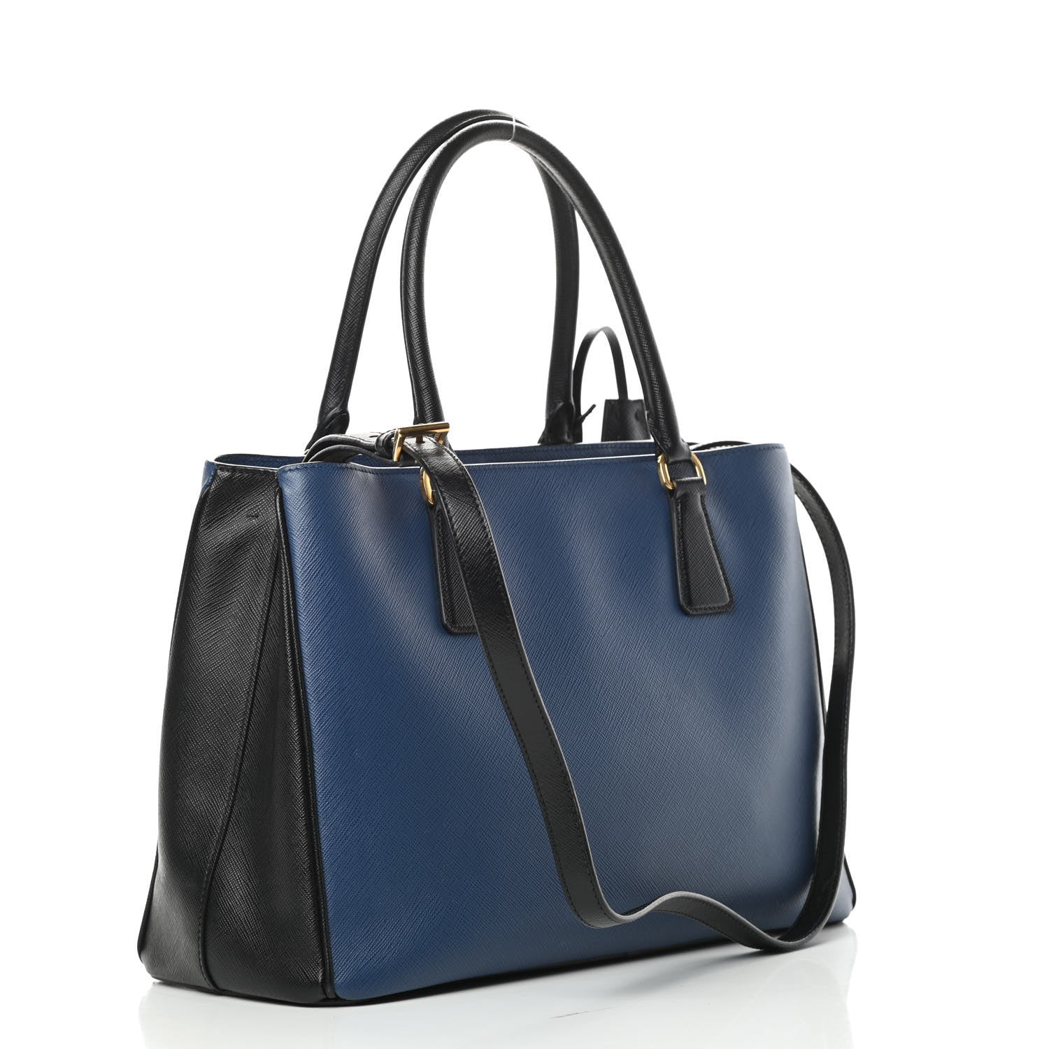 Prada Saffiano Lux Bi-Color Medium Tote Bluette Black 3 of 13