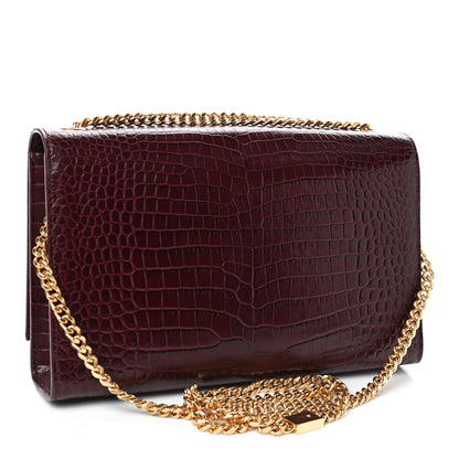Saint Laurent Calfskin Crocodile Embossed Medium Classic Monogram Kate Tassel Satchel Dark Red 2 of 4