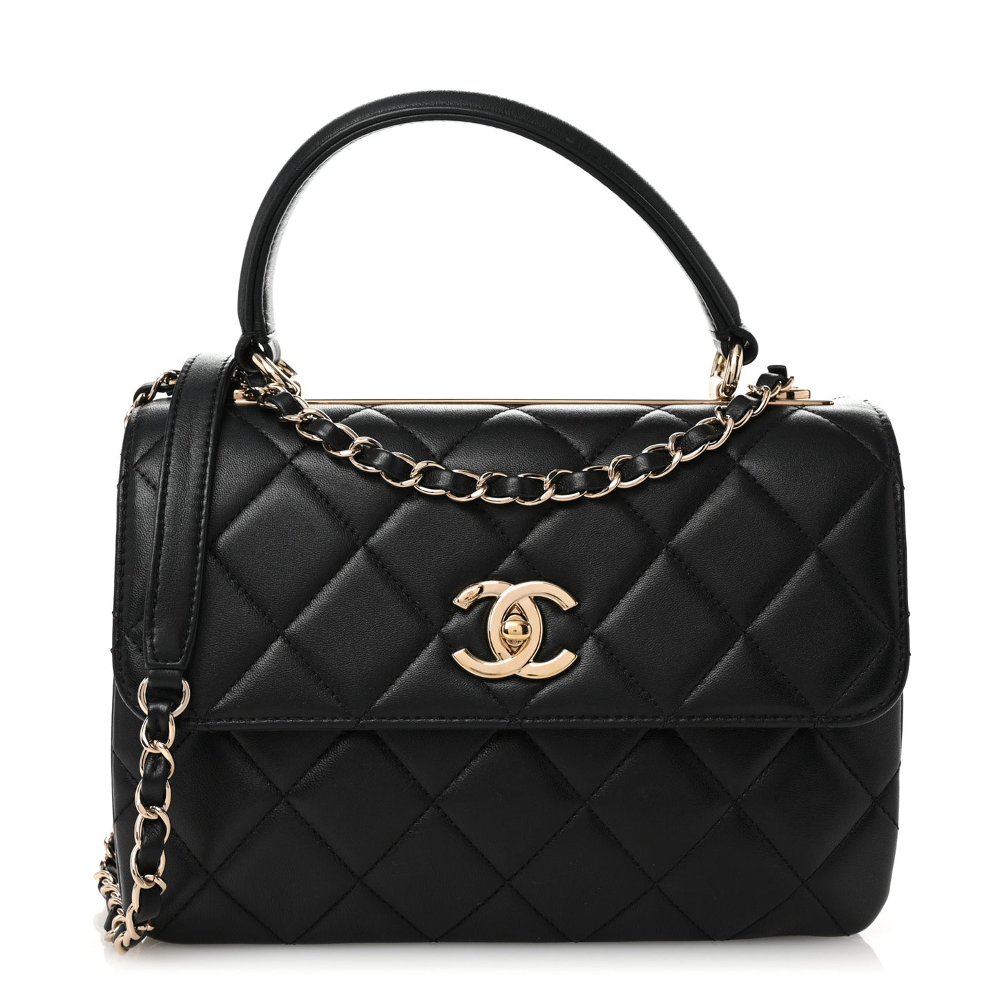 Lambskin Quilted Small Trendy CC Dual Handle Flap Bag Black