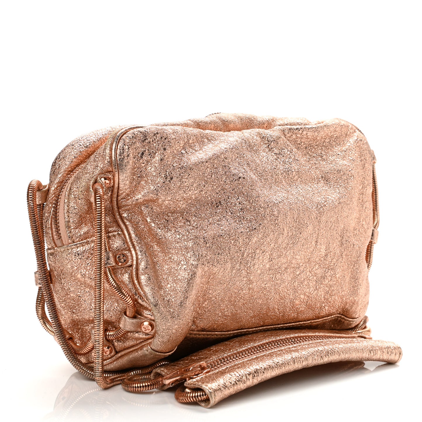 Crinkled Metallic Goatskin Brenda Chain Rose Gold